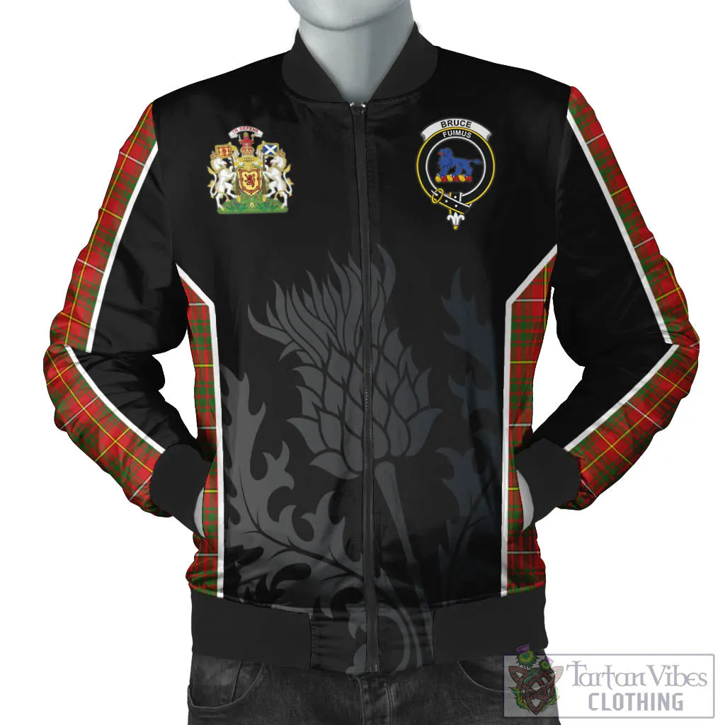 Bruce Modern Tartan Bomber Jacket with Family Crest and Scottish Thistle Vibes Sport Style