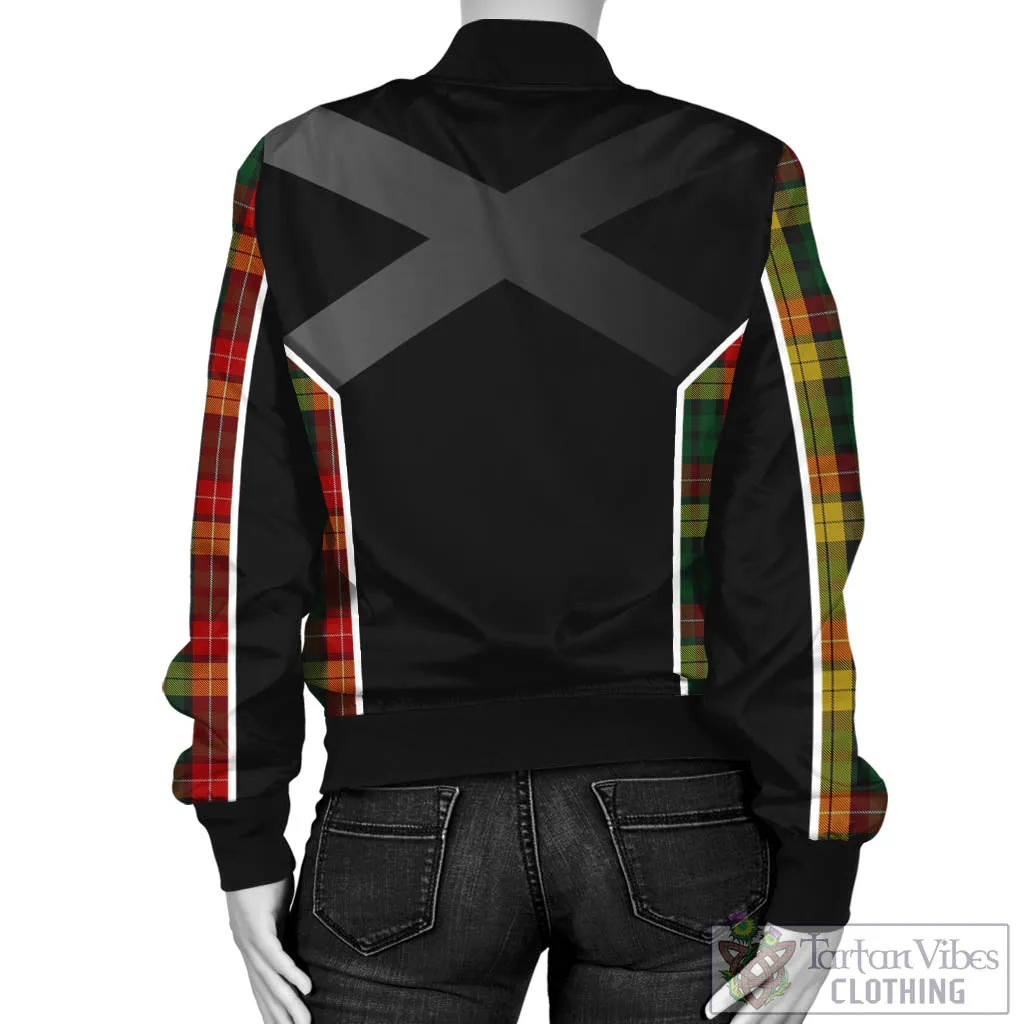 Buchanan Tartan Bomber Jacket with Family Crest and Scottish Thistle Vibes Sport Style