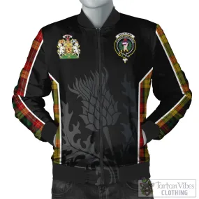 Buchanan Tartan Bomber Jacket with Family Crest and Scottish Thistle Vibes Sport Style