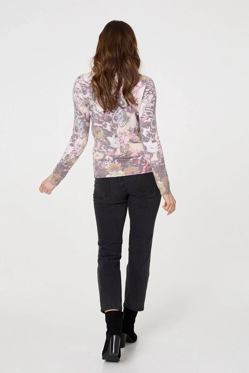 Butterfly Print Long Sleeve Knit Top