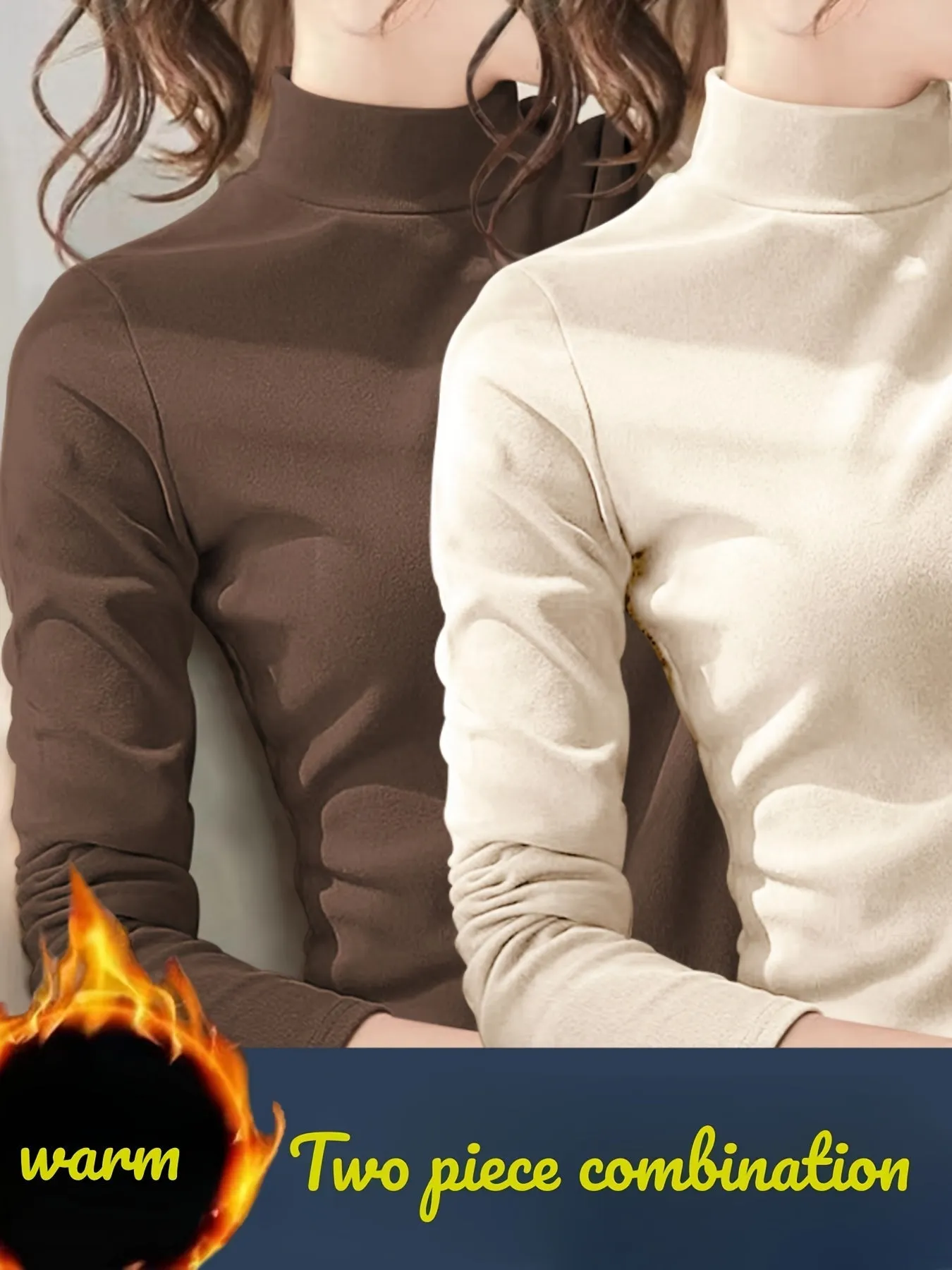 Buy 1 Get 1 Free, total of 2 pcs Soft & Cozy Mock Neck Thermal Long Sleeve Top - Ultra-Comfortable, Stretchy, and Breathable Base Layer for Women - Polyester Knit Fabric, Solid Color, Micro Elasticity, Perfect for Lingerie & Sleepwear