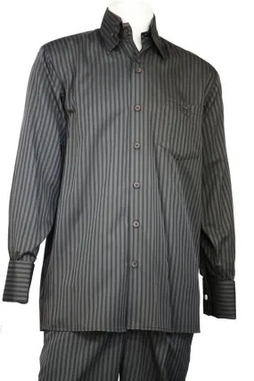 Cage Stripes Long Sleeve 2pc Walking Suit Set - Charcoal