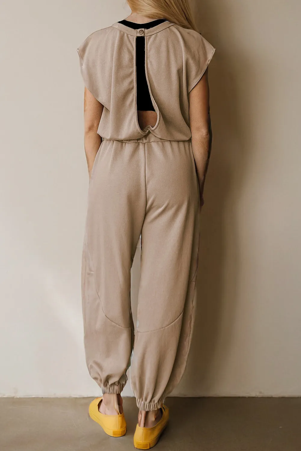 Cap Sleeve Open Back Drawstring Jogger Jumpsuit