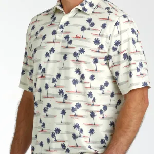 Cinch Men's Arenaflex Short Sleeve Palm Tree Polo in Cream