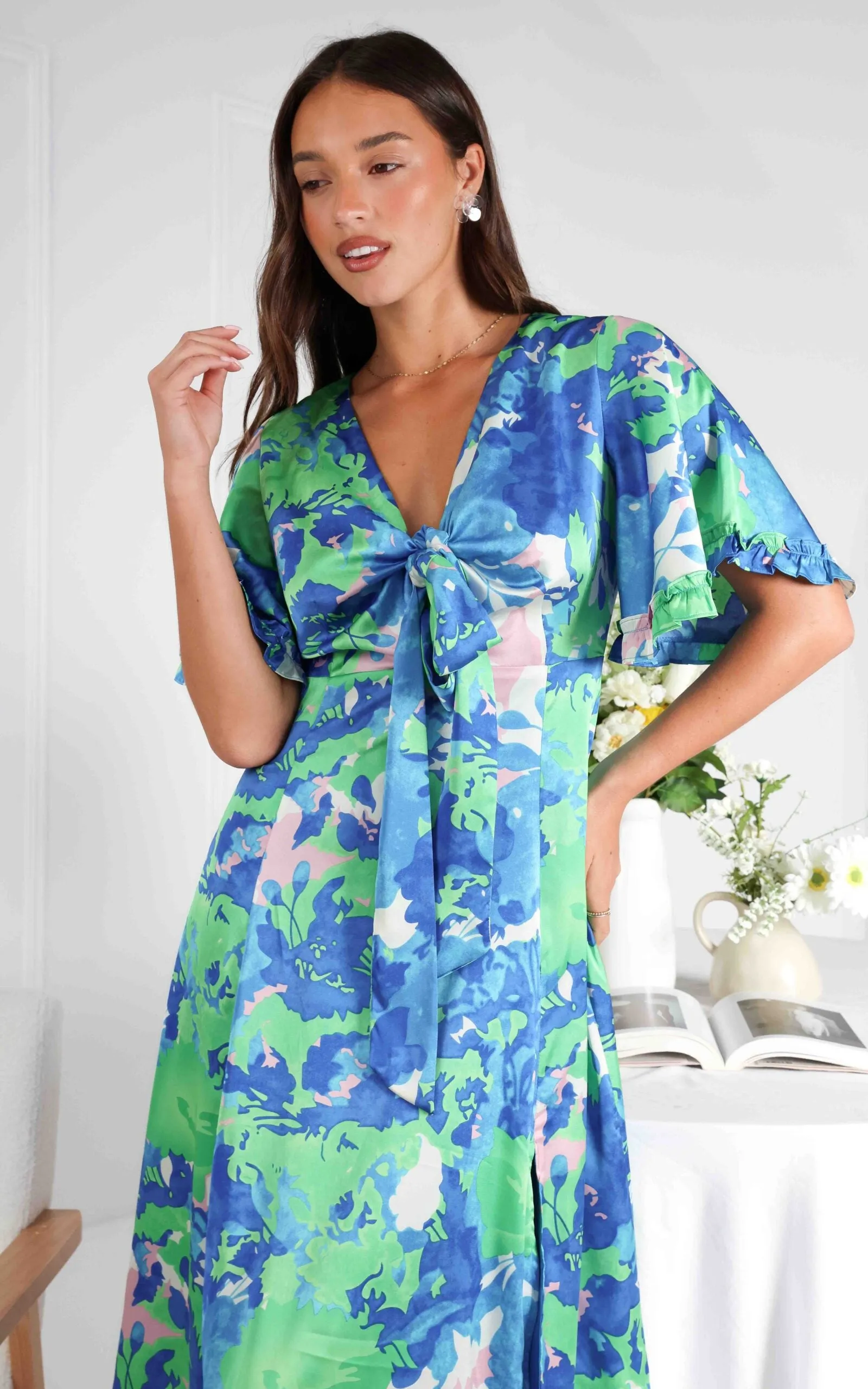 Conessa Midi Dress - Blue Green Print