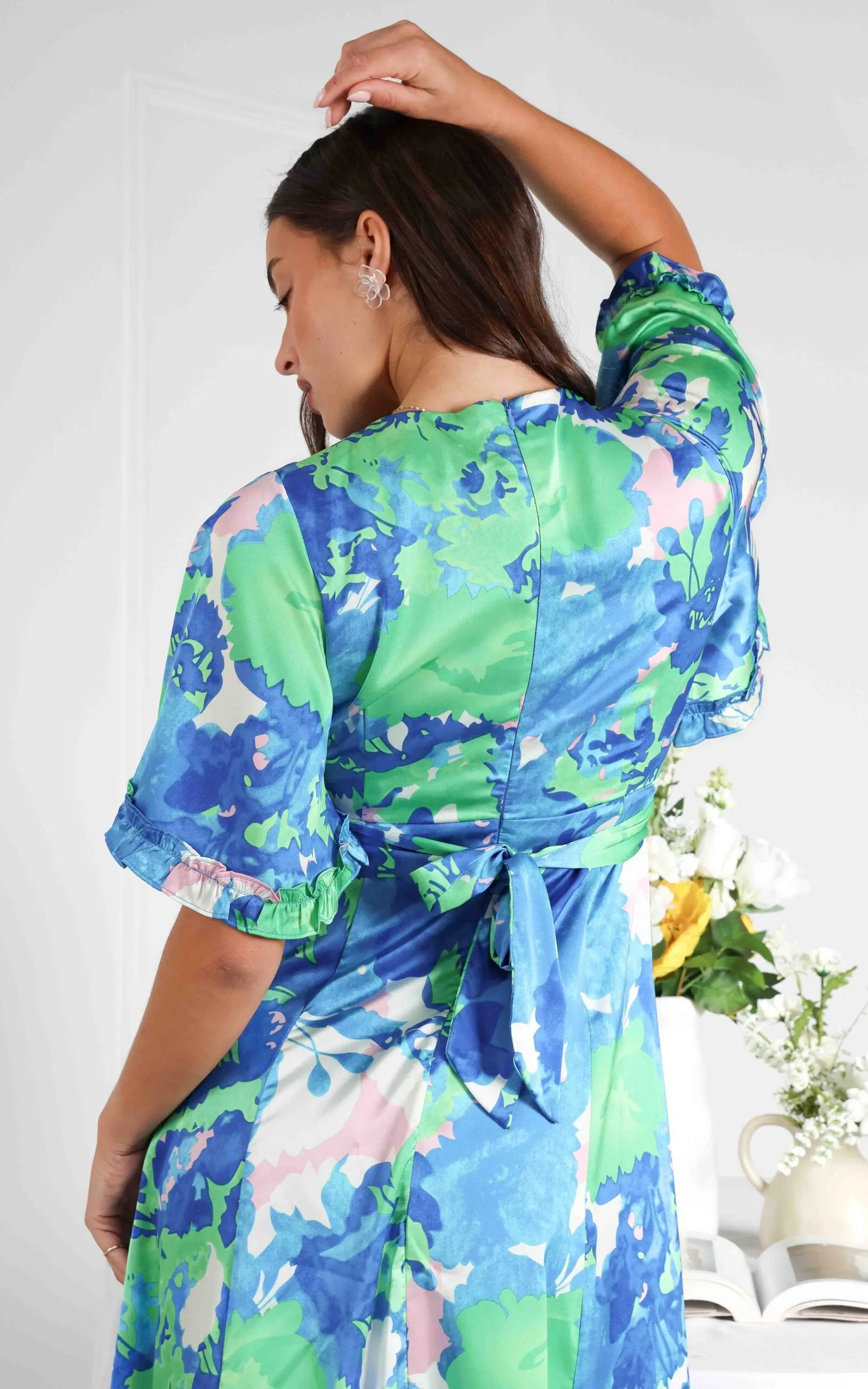 Conessa Midi Dress - Blue Green Print