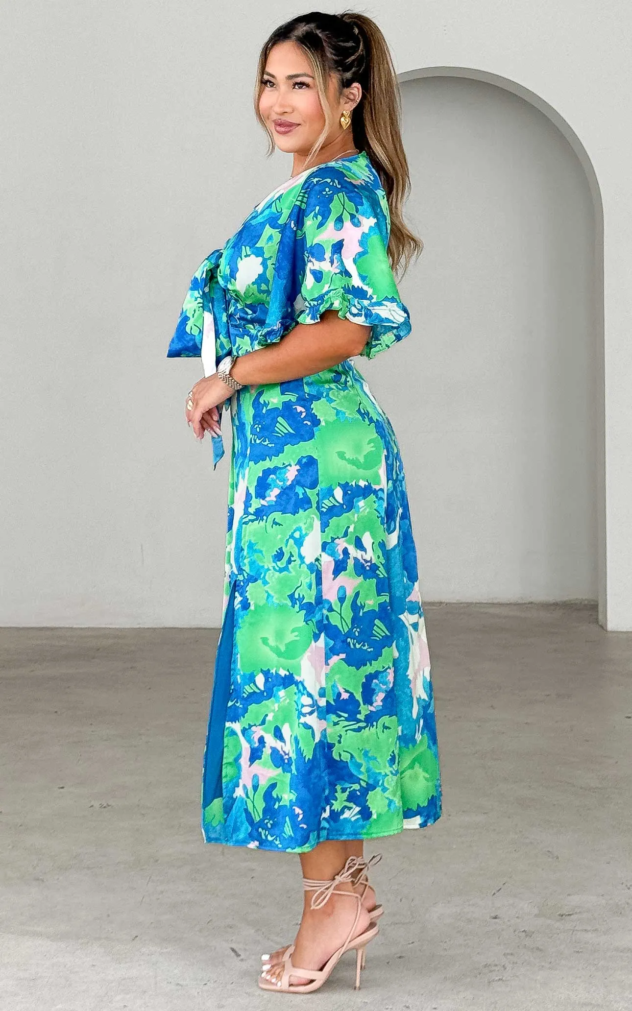 Conessa Midi Dress - Blue Green Print