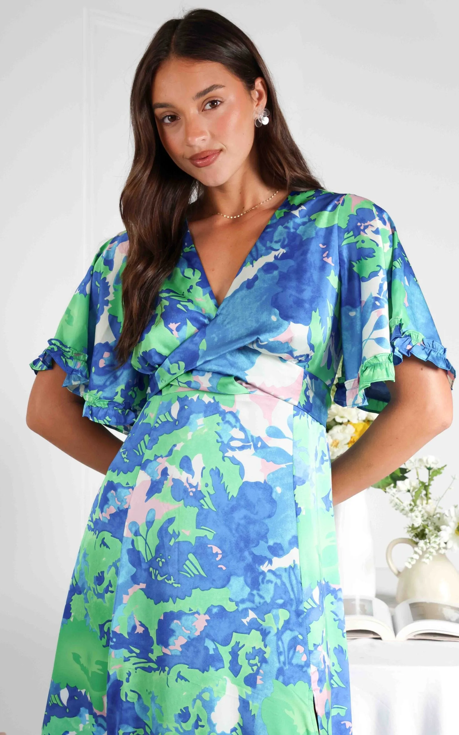 Conessa Midi Dress - Blue Green Print