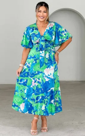 Conessa Midi Dress - Blue Green Print