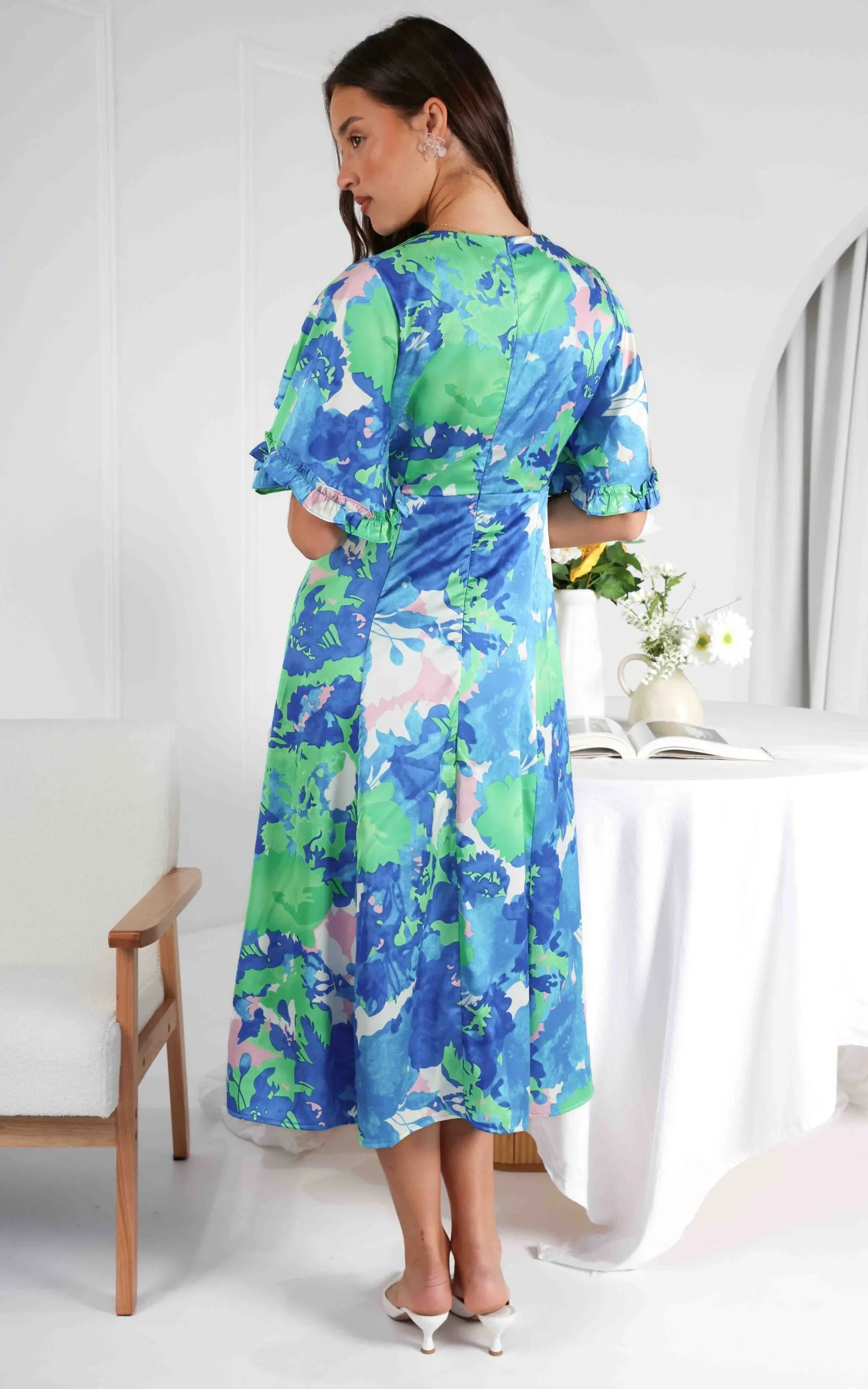 Conessa Midi Dress - Blue Green Print