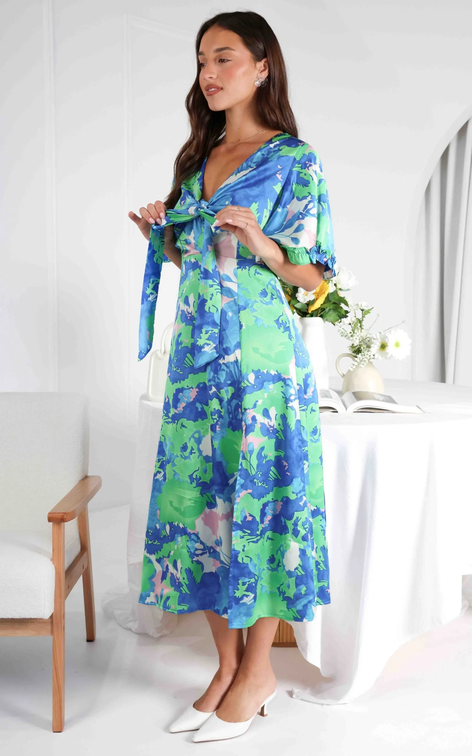 Conessa Midi Dress - Blue Green Print