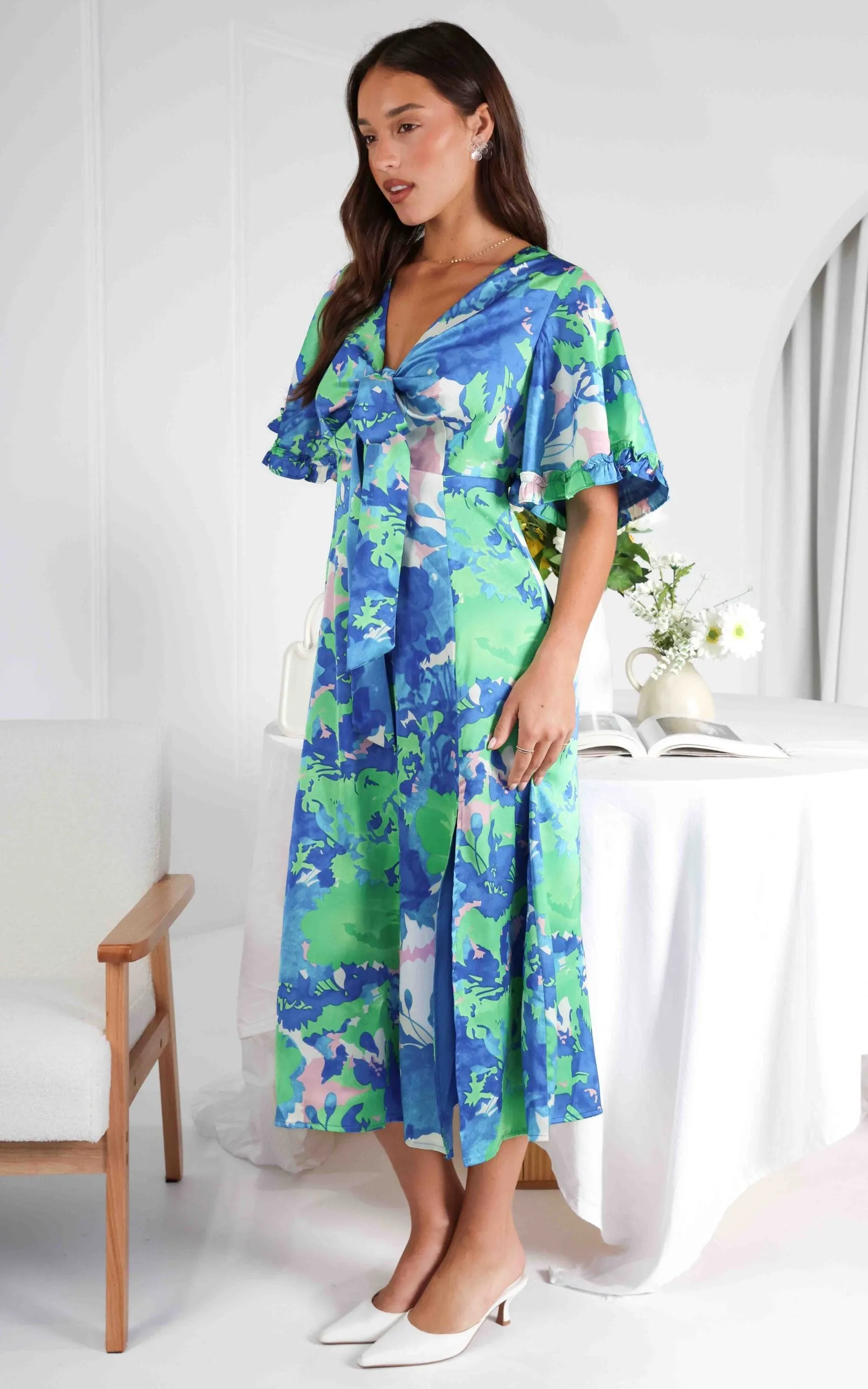 Conessa Midi Dress - Blue Green Print