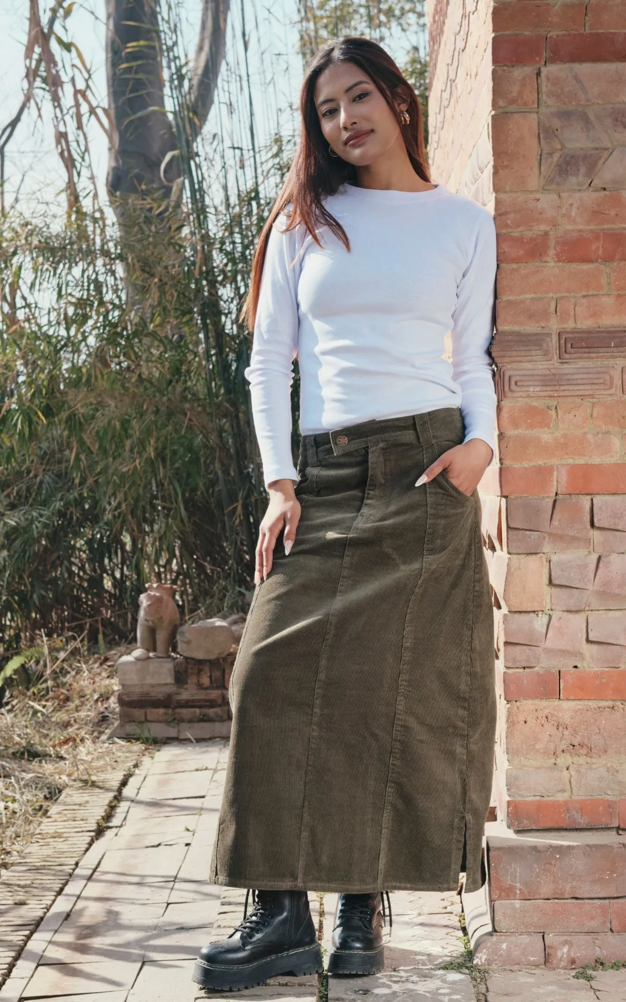 Corduroy Maxi Skirt - Khaki