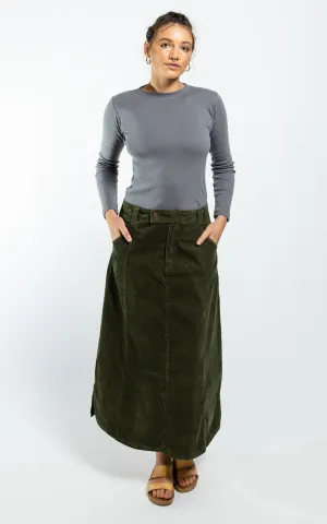 Corduroy Maxi Skirt - Khaki