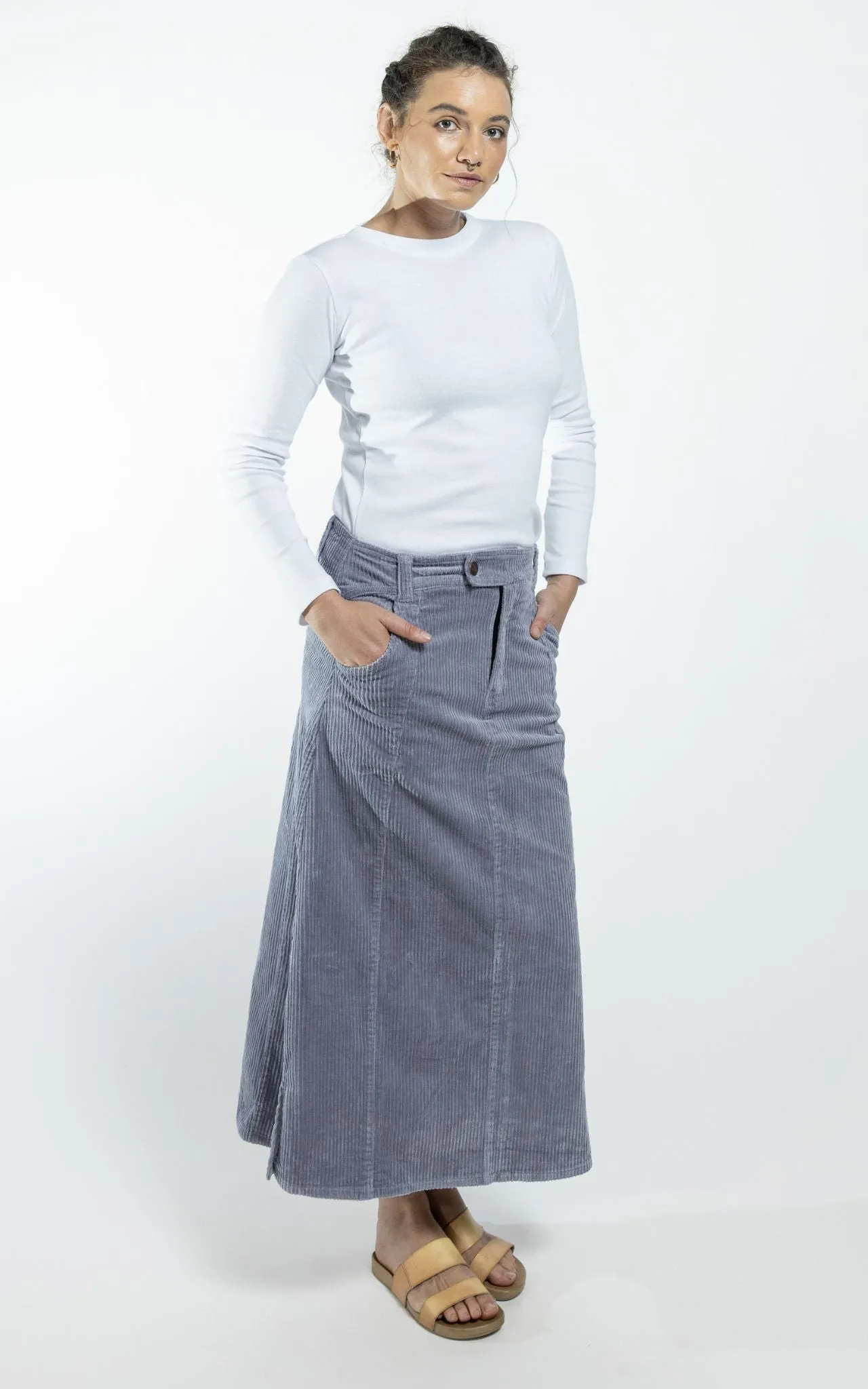 Corduroy Maxi Skirt - Sky Blue