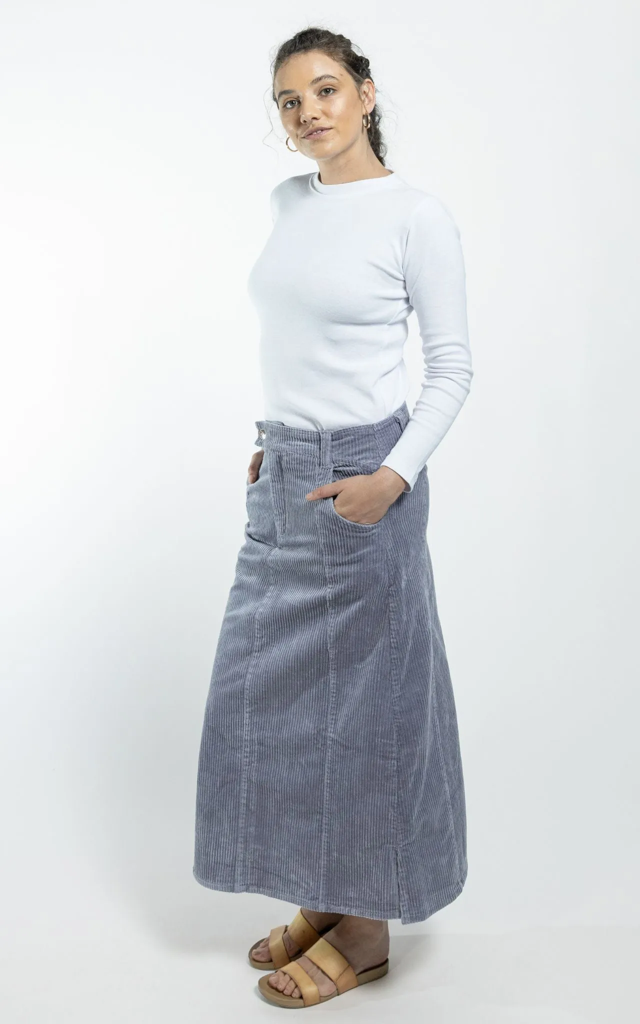 Corduroy Maxi Skirt - Sky Blue