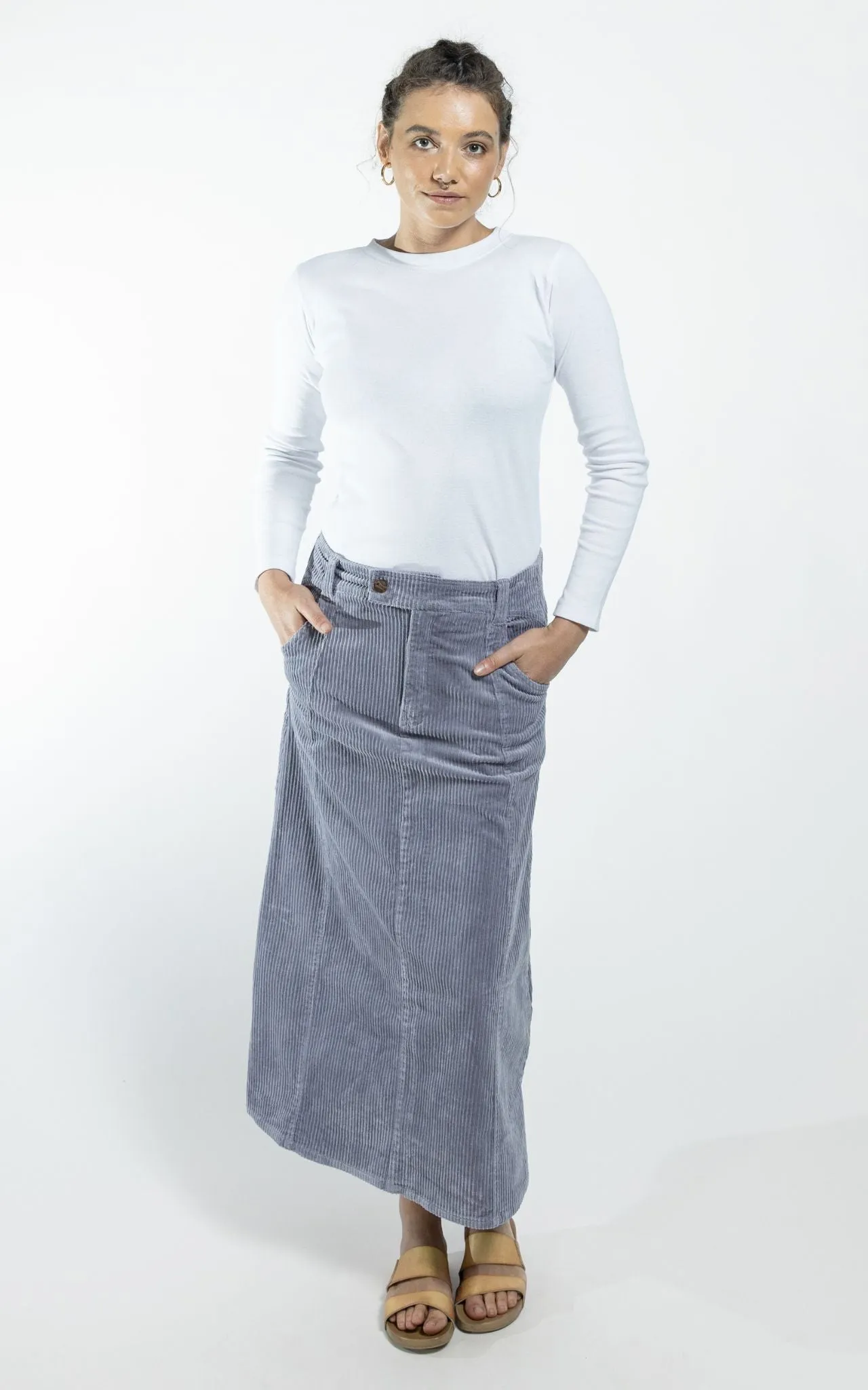 Corduroy Maxi Skirt - Sky Blue