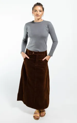 Corduroy Maxi Skirt - Walnut