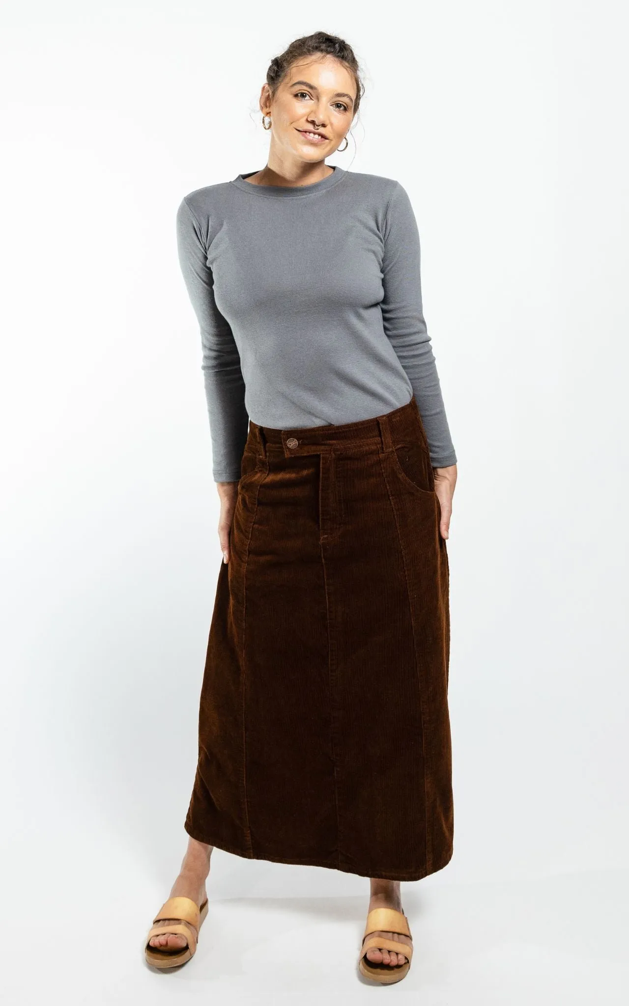 Corduroy Maxi Skirt - Walnut