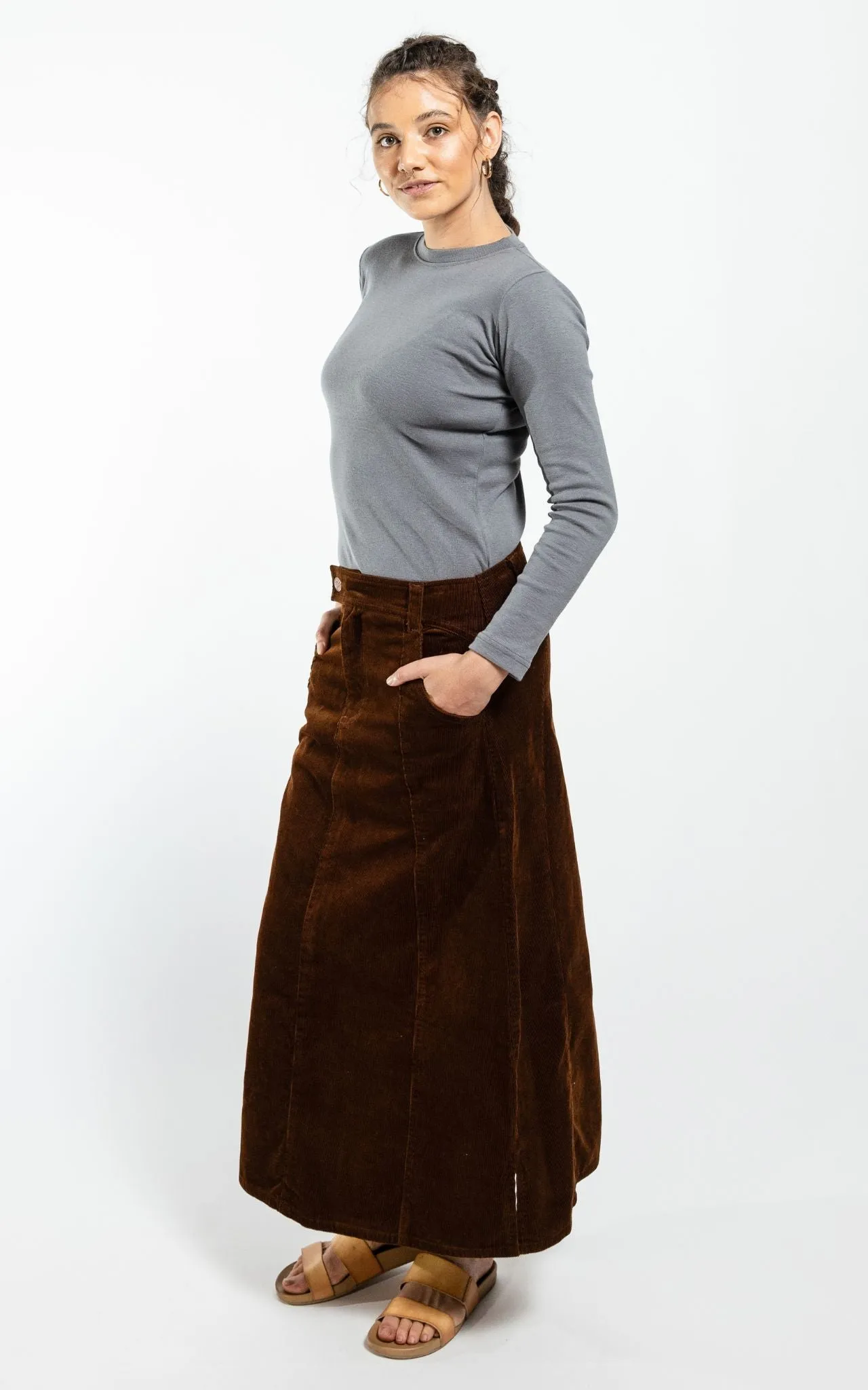 Corduroy Maxi Skirt - Walnut