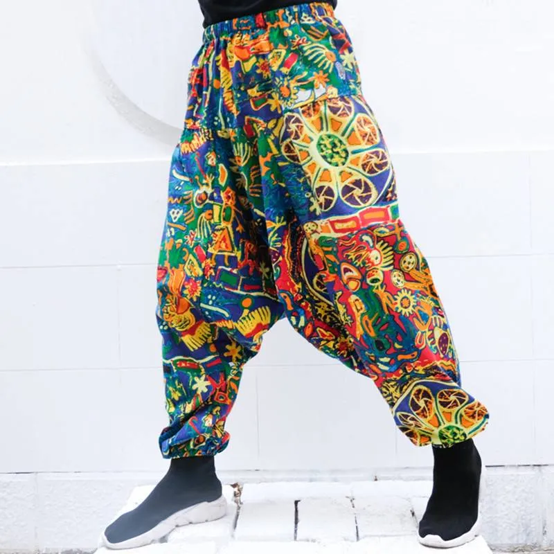 Cotton Baggy Cross Wide Legs Drop Crotch Style Men Harem Pants