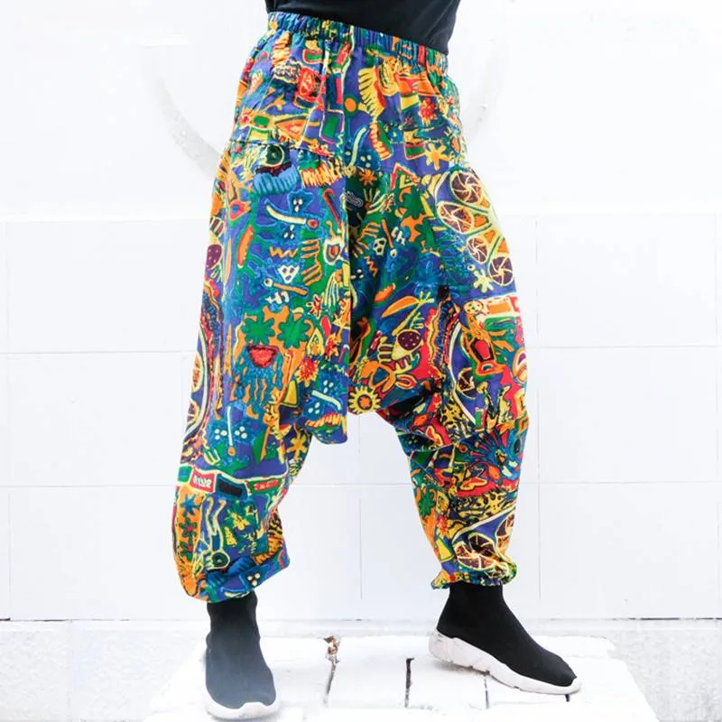 Cotton Baggy Cross Wide Legs Drop Crotch Style Men Harem Pants