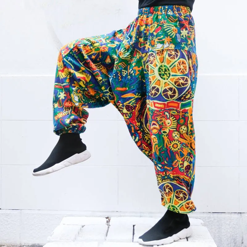 Cotton Baggy Cross Wide Legs Drop Crotch Style Men Harem Pants