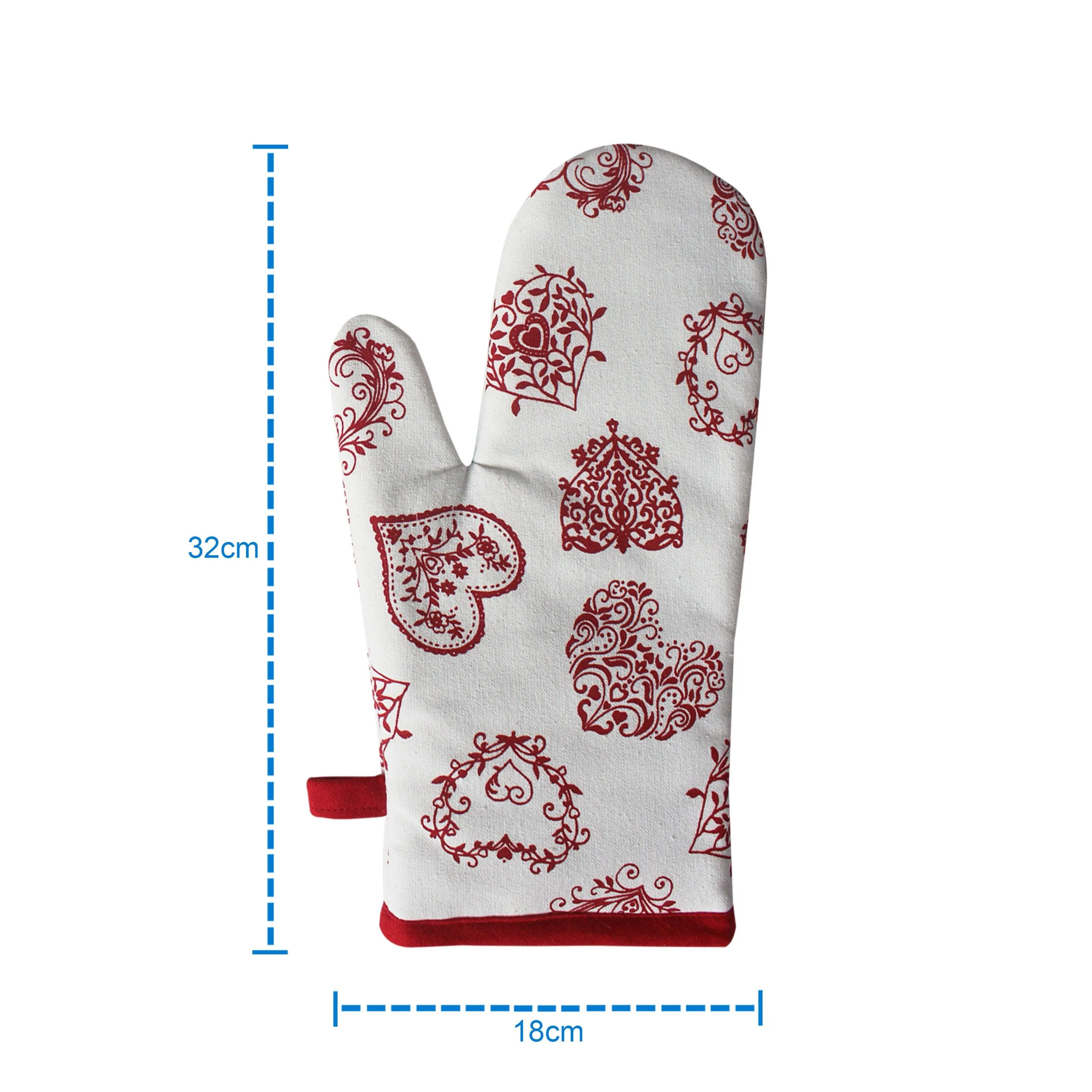 Cotton Red Heart Oven Gloves Pack Of 2