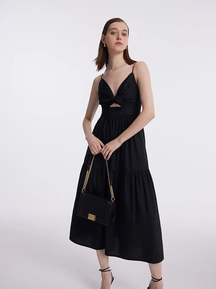 Cut-out Spaghetti Strap Bowknot Tied Maxi Dress