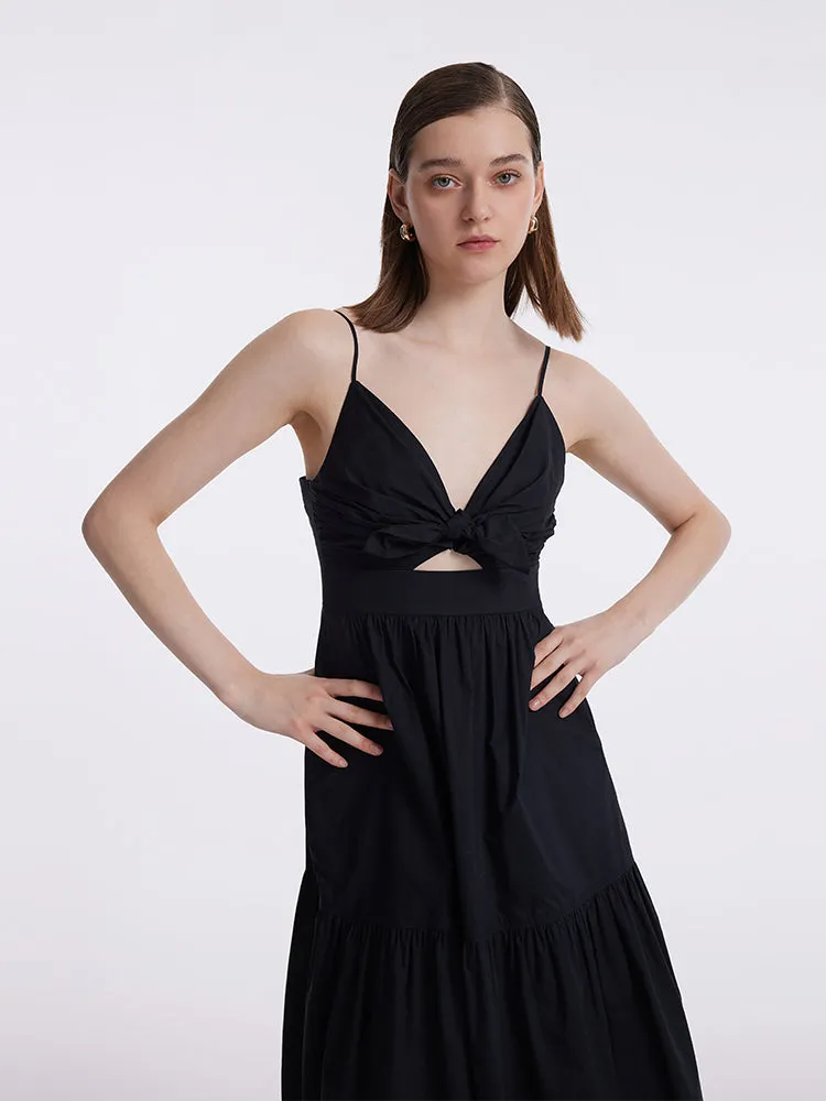 Cut-out Spaghetti Strap Bowknot Tied Maxi Dress