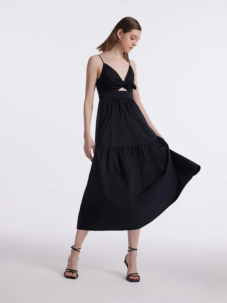 Cut-out Spaghetti Strap Bowknot Tied Maxi Dress