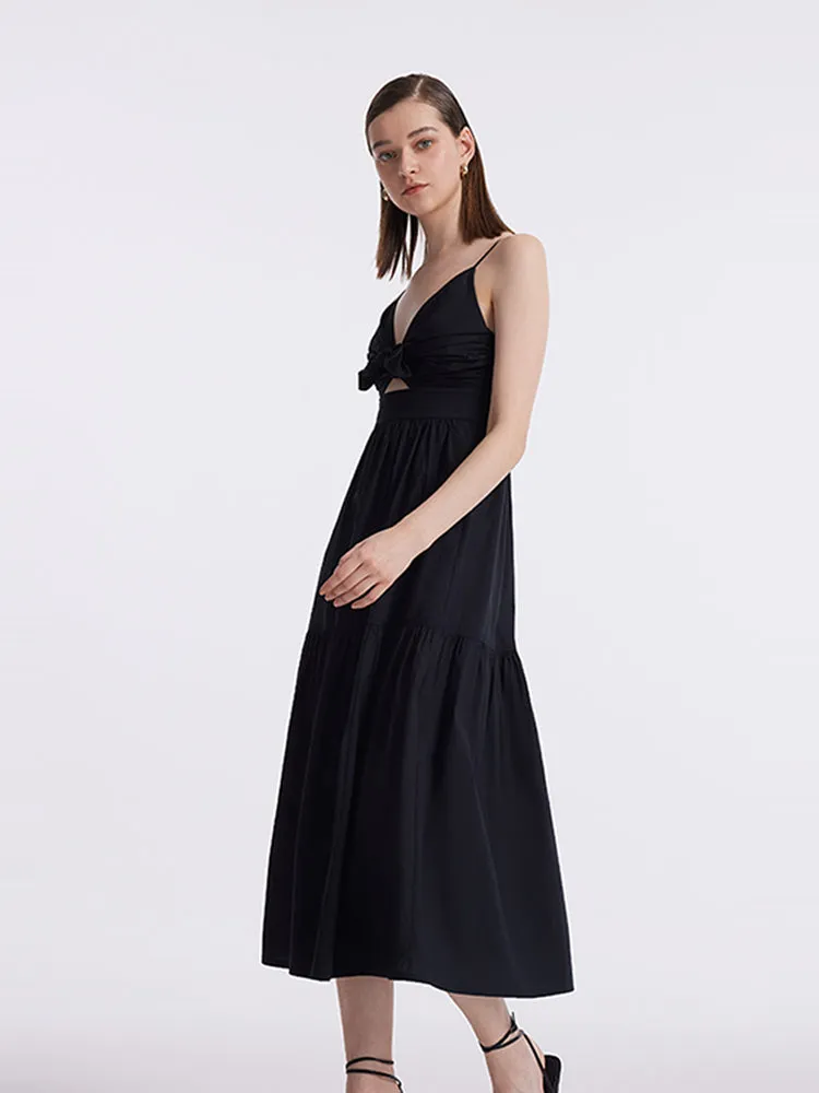 Cut-out Spaghetti Strap Bowknot Tied Maxi Dress