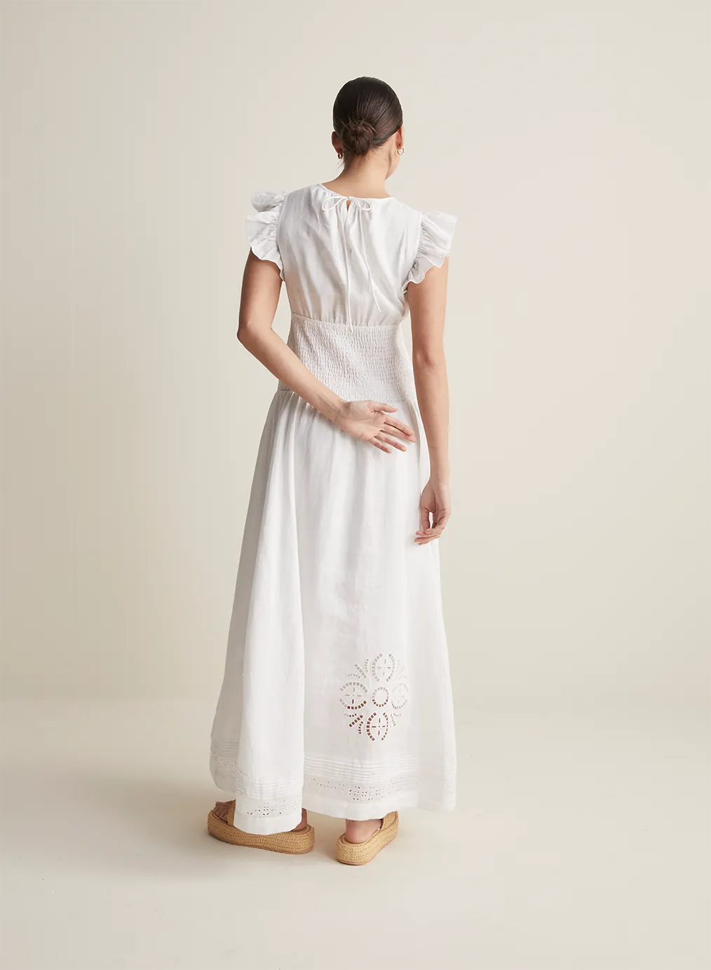 Daphine Linen Embroidery Maxi Dress | Restock