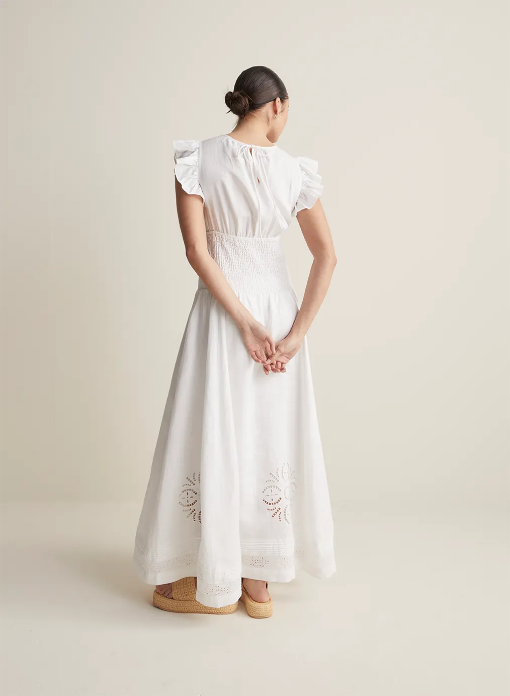 Daphine Linen Embroidery Maxi Dress | Restock