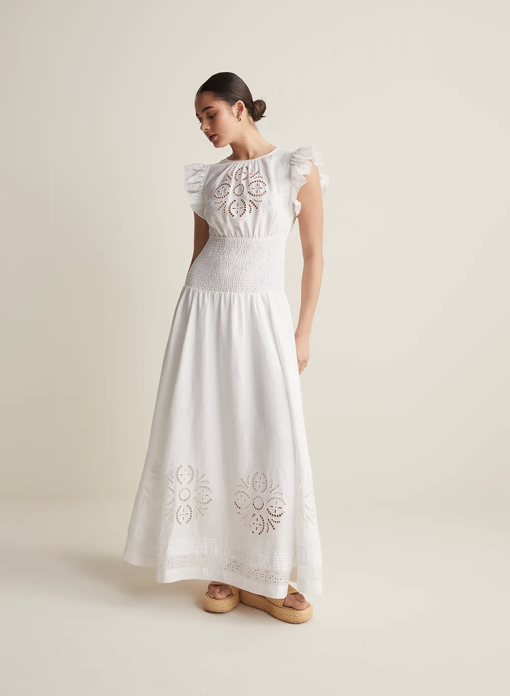 Daphine Linen Embroidery Maxi Dress | Restock