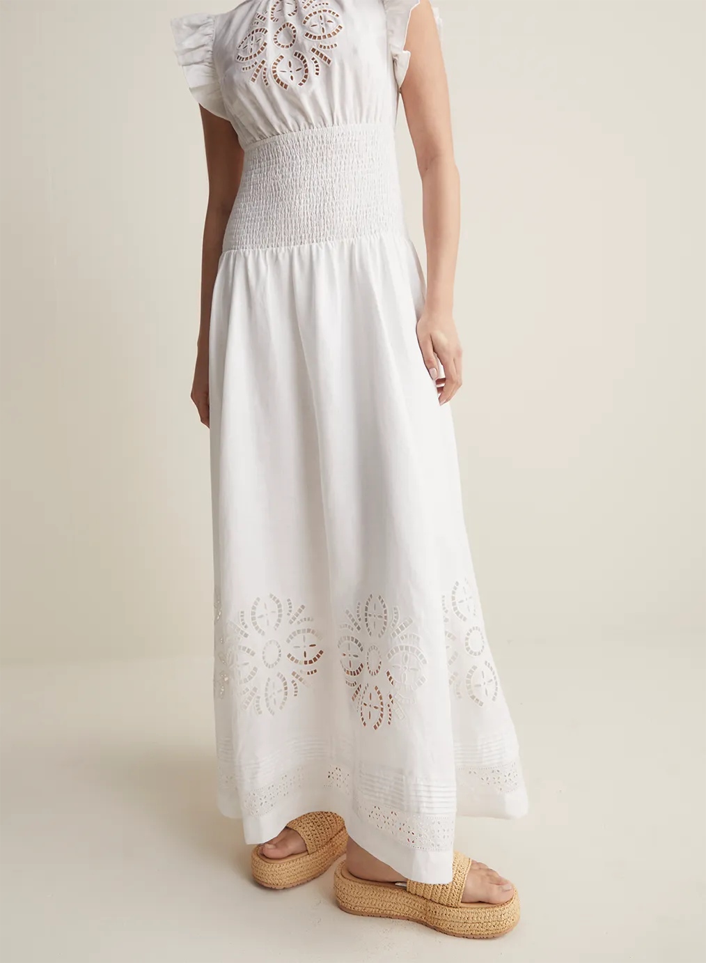 Daphine Linen Embroidery Maxi Dress | Restock