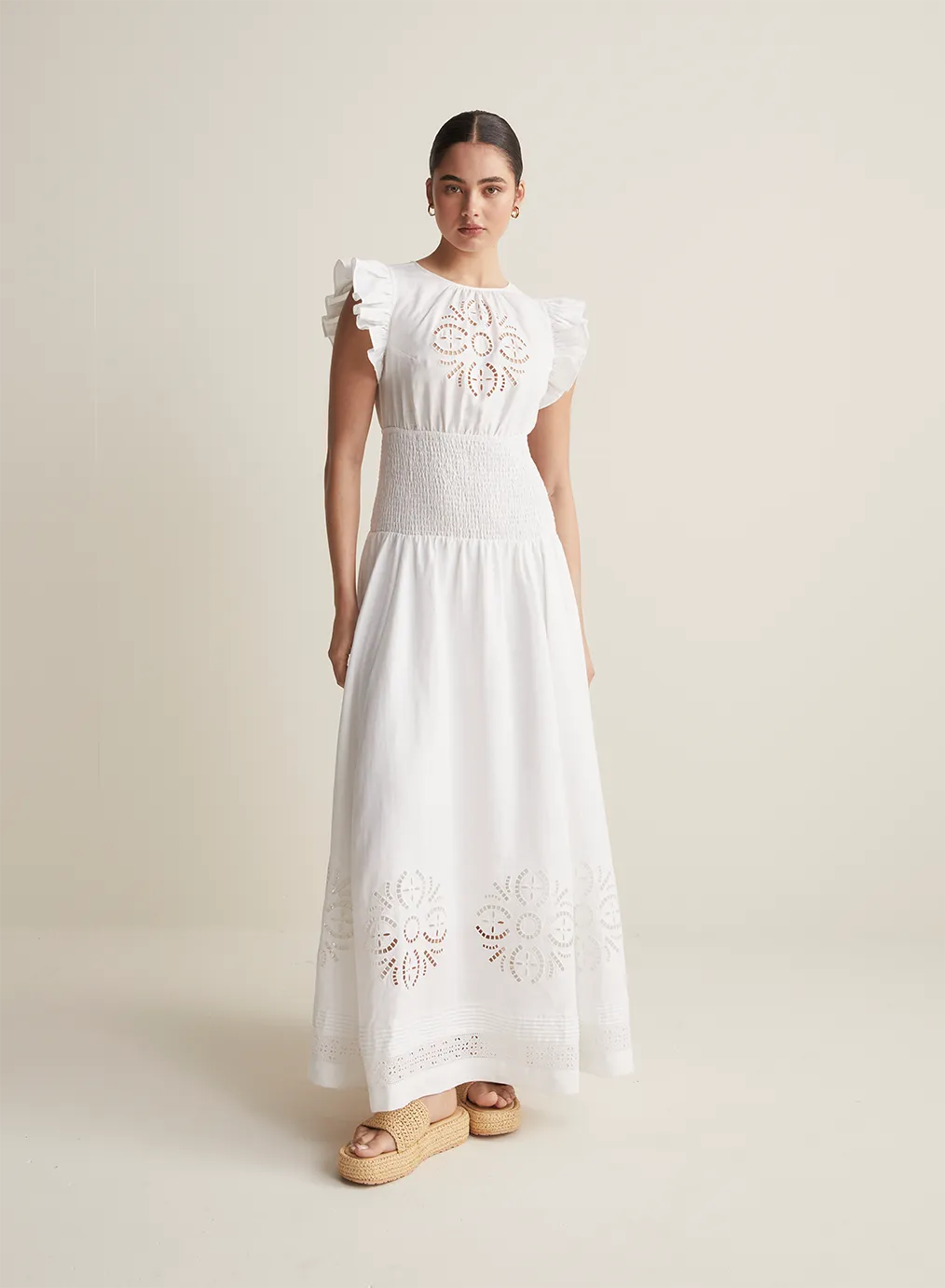 Daphine Linen Embroidery Maxi Dress | Restock