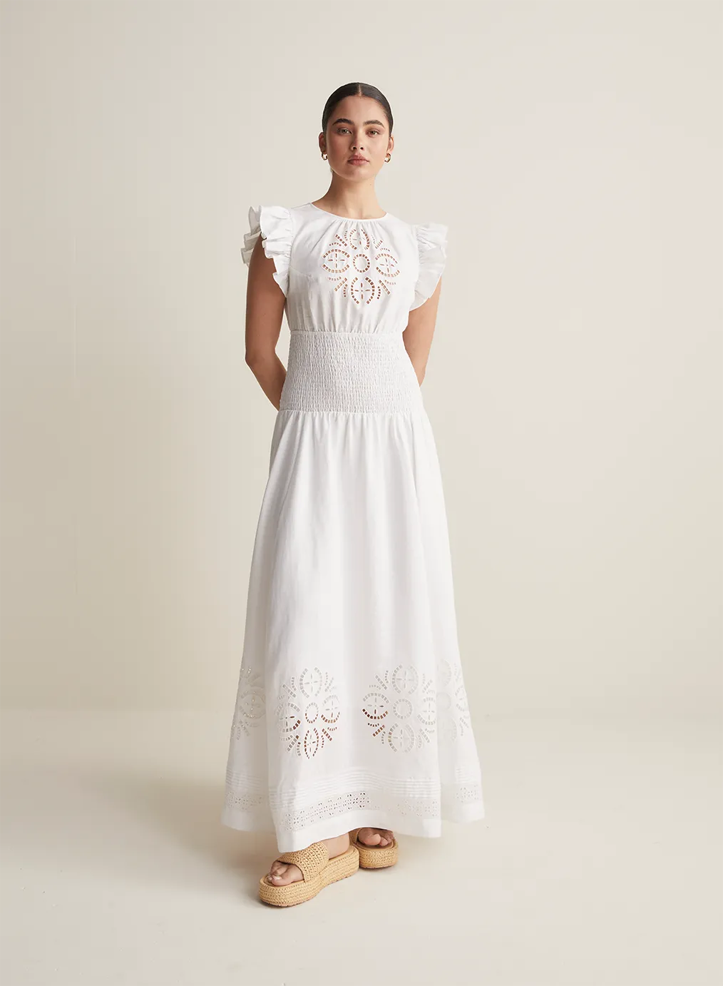 Daphine Linen Embroidery Maxi Dress | Restock