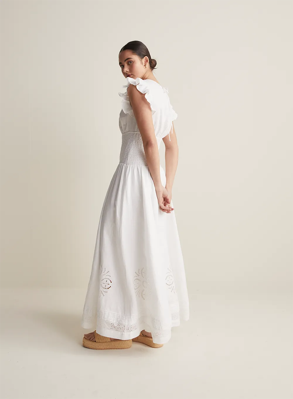 Daphine Linen Embroidery Maxi Dress | Restock