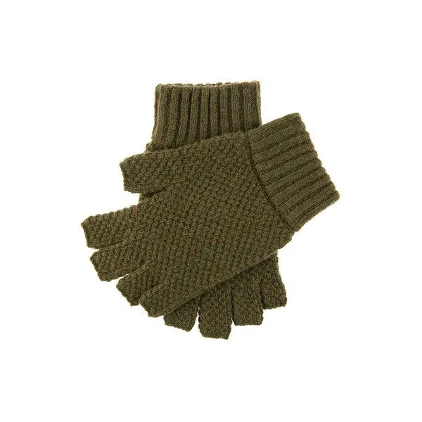 Dents Tuckstitch Half-Finger Knitted Gloves - Green