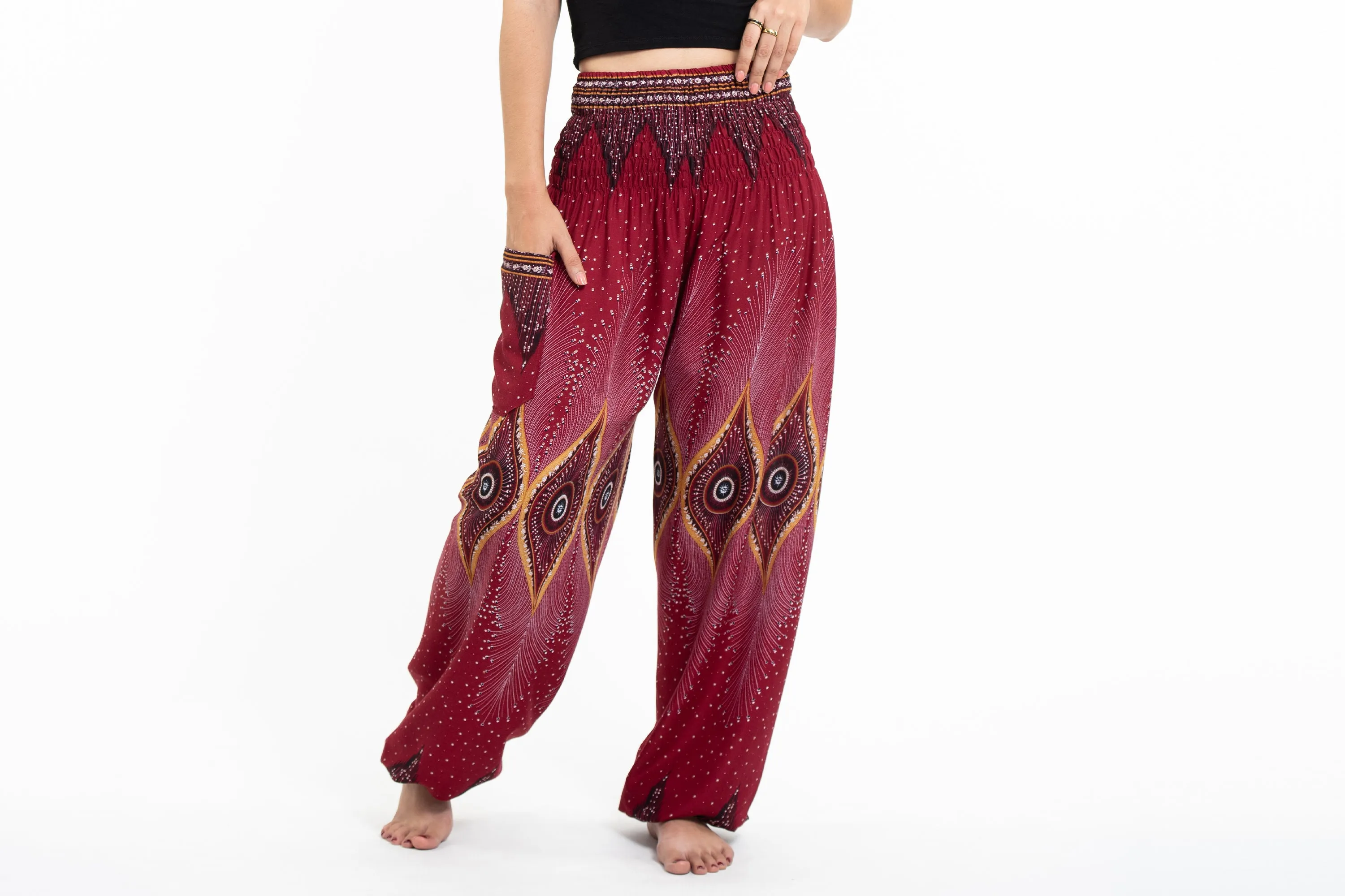 Diamond Peacock Men's Harem Pants in Red