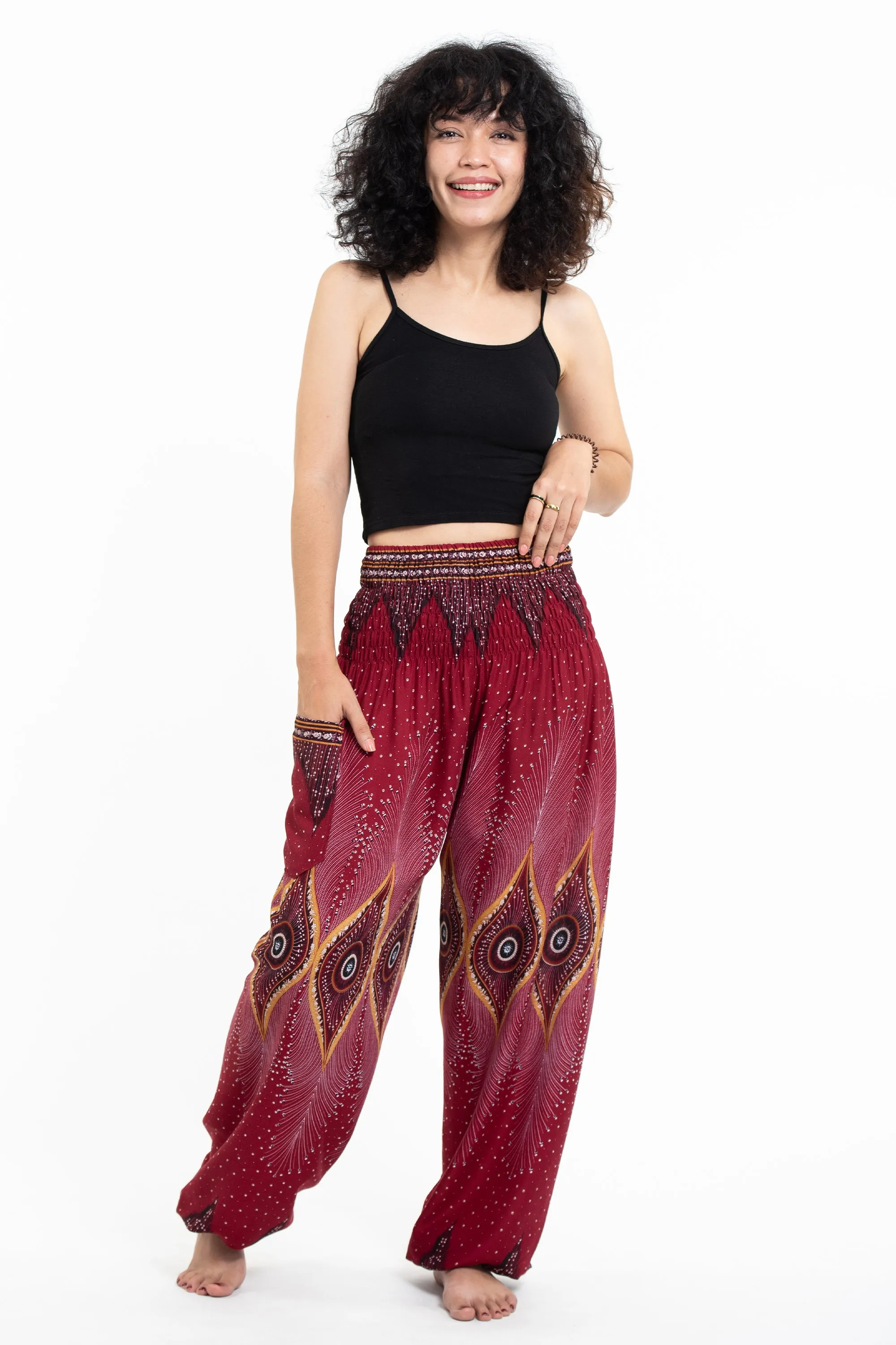 Diamond Peacock Women's Harem Pants in Red