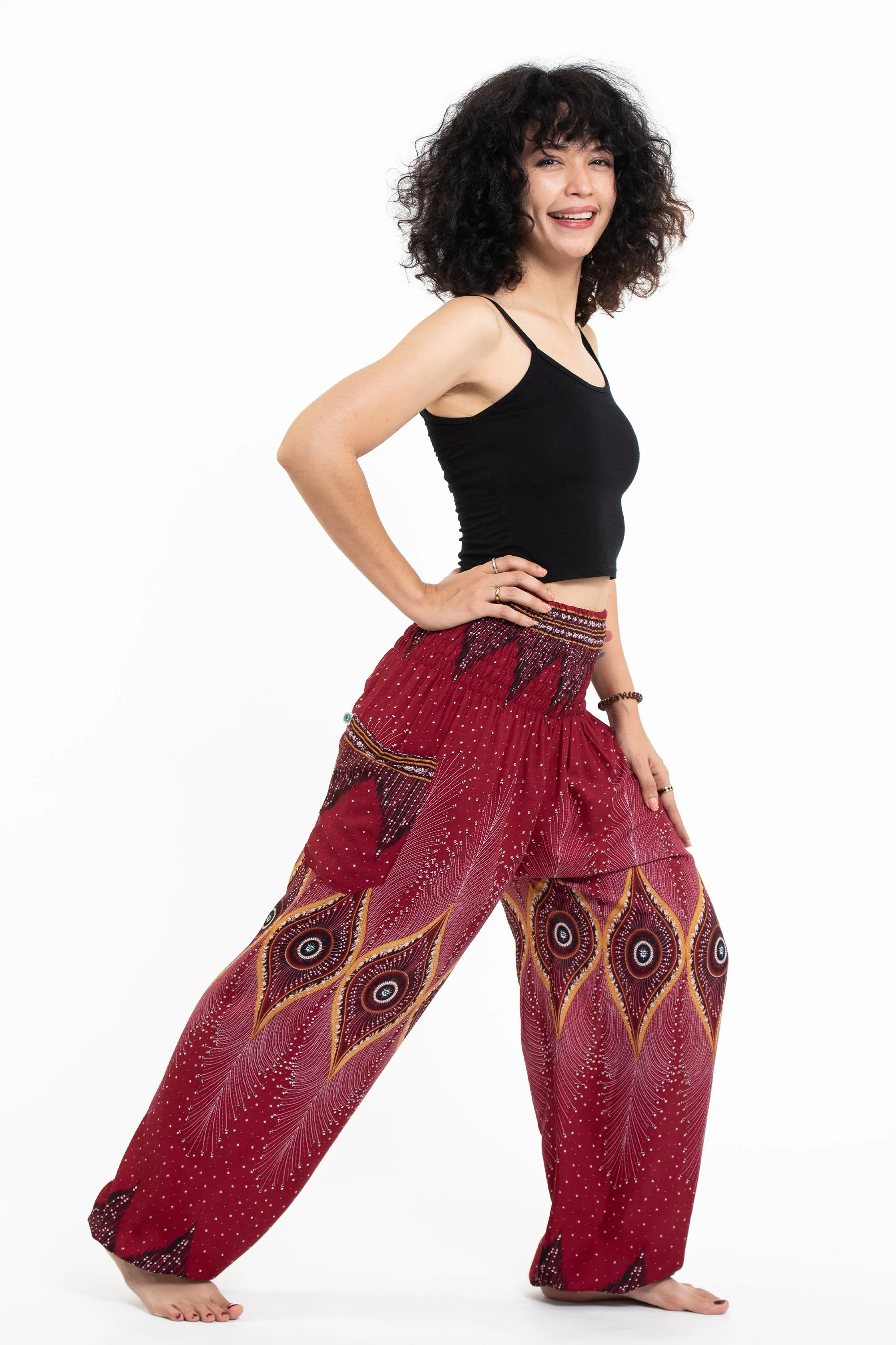 Diamond Peacock Women's Harem Pants in Red