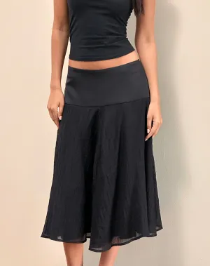 Diera Satin Chiffon Midi Skirt in Black