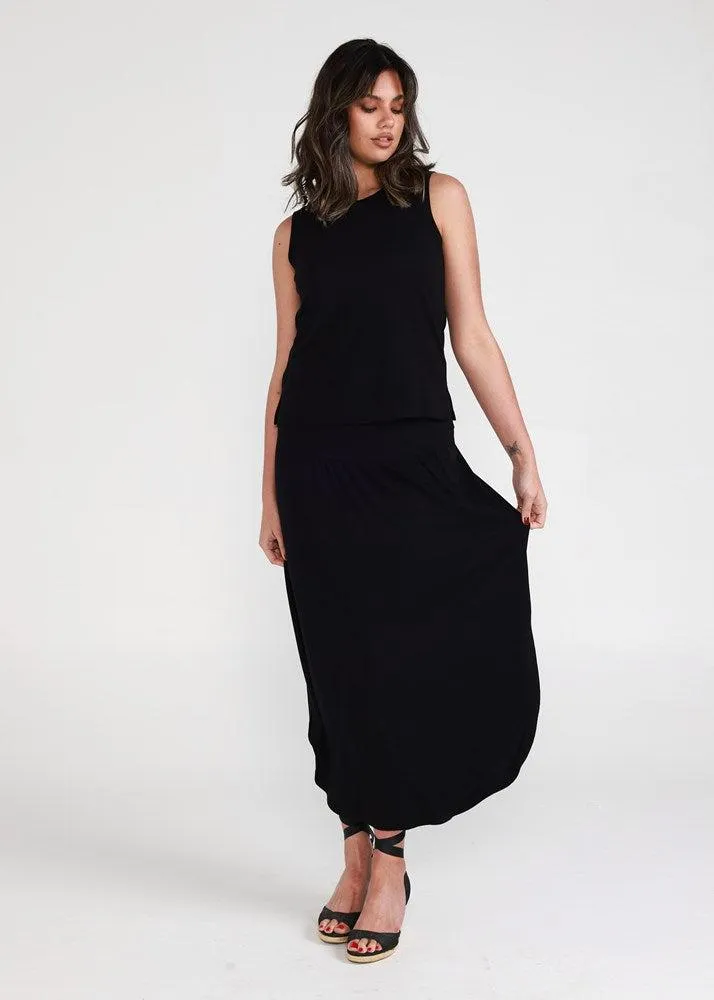 Dionne Ribbed Bamboo Maxi Skirt - Black