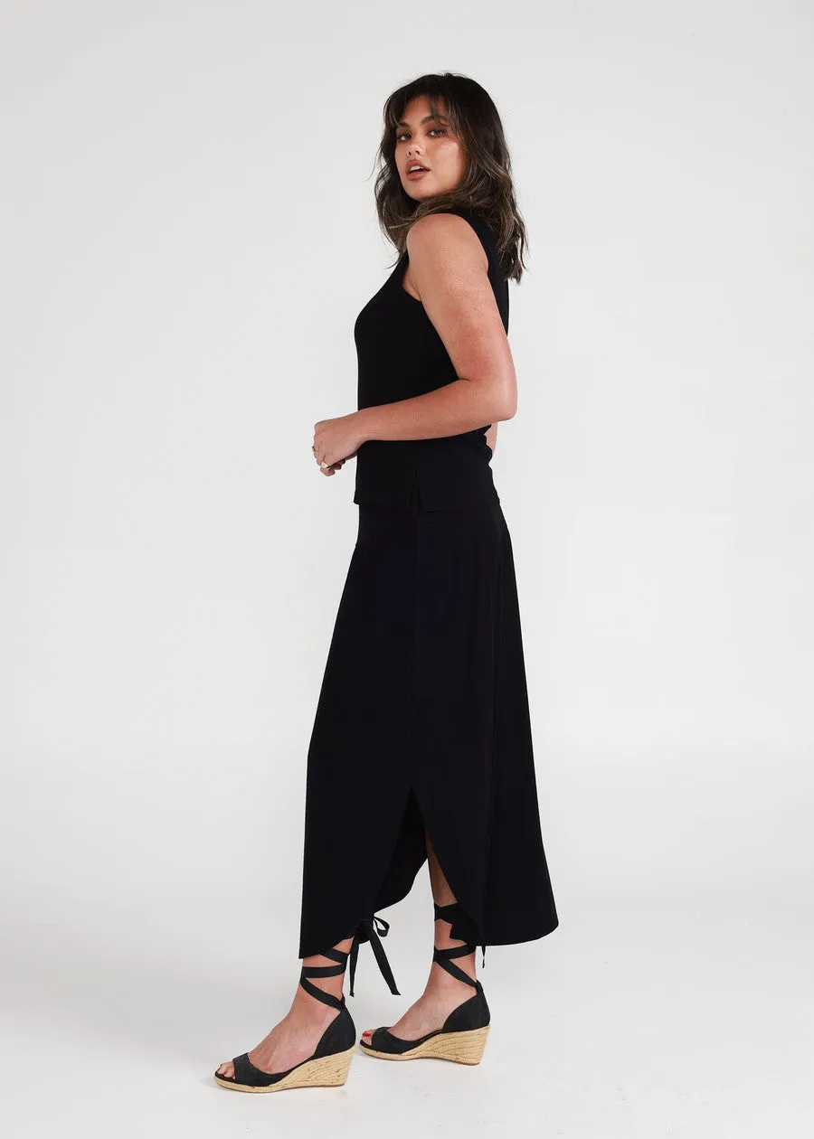 Dionne Ribbed Bamboo Maxi Skirt - Black