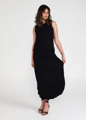 Dionne Ribbed Bamboo Maxi Skirt - Black