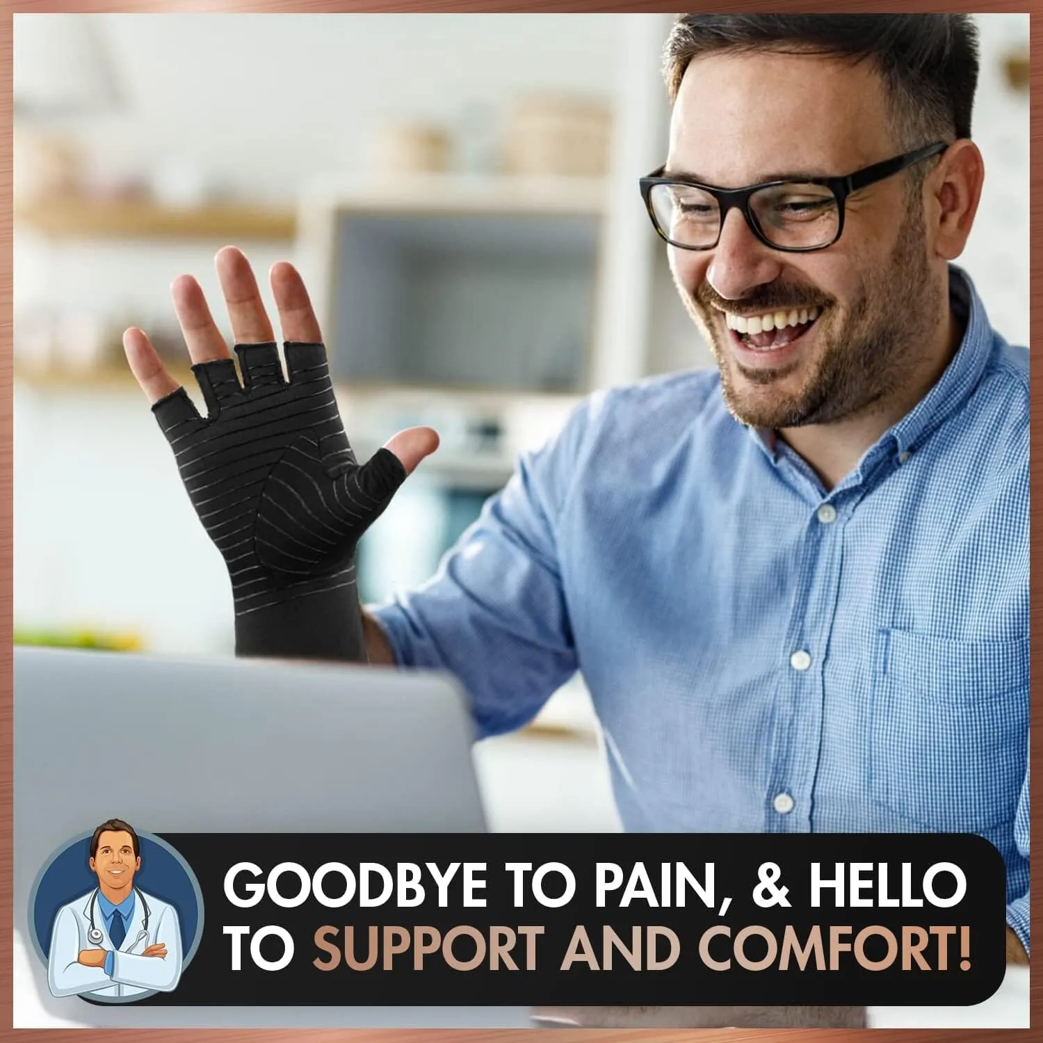 Dr. Frederick's Original Copper Arthritis Glove - 2 Gloves - Perfect Computer Typing Gloves - Fit Guaranteed