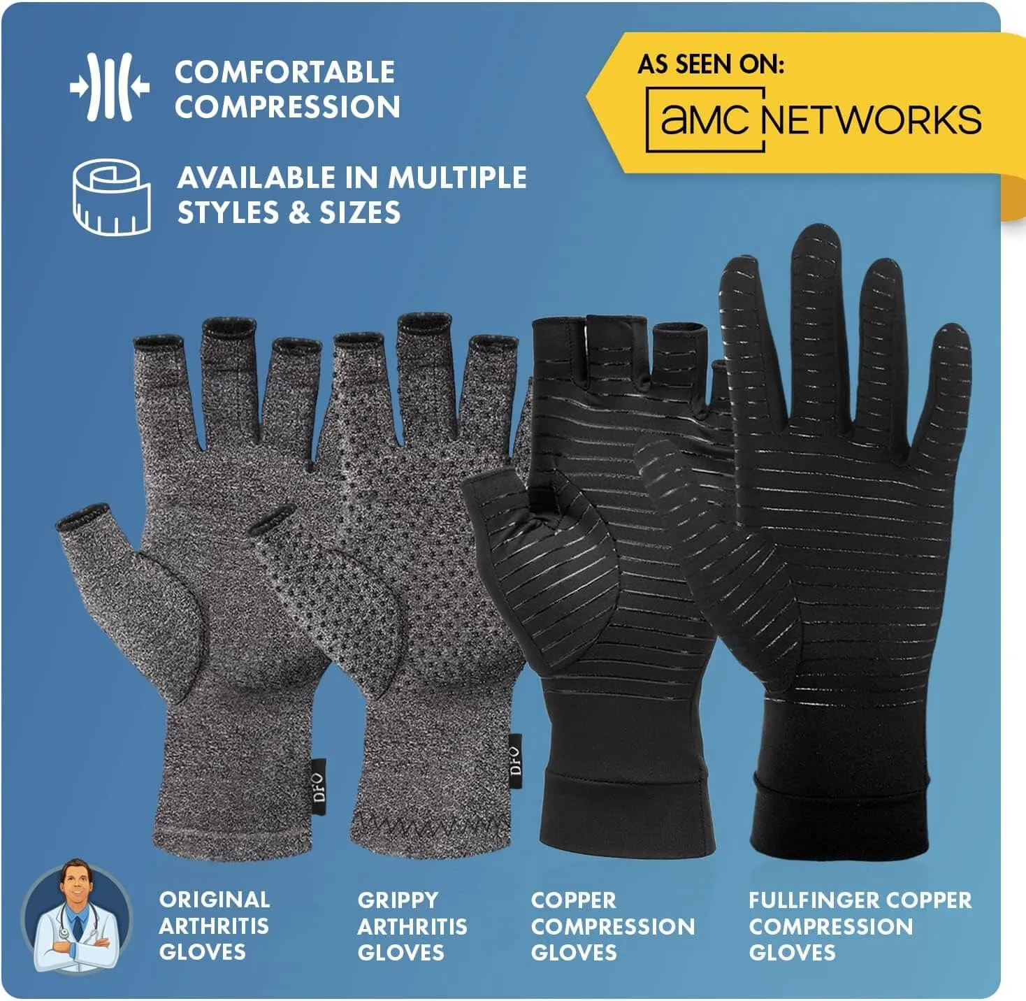 Dr. Frederick's Original Copper Arthritis Glove - 2 Gloves - Perfect Computer Typing Gloves - Fit Guaranteed