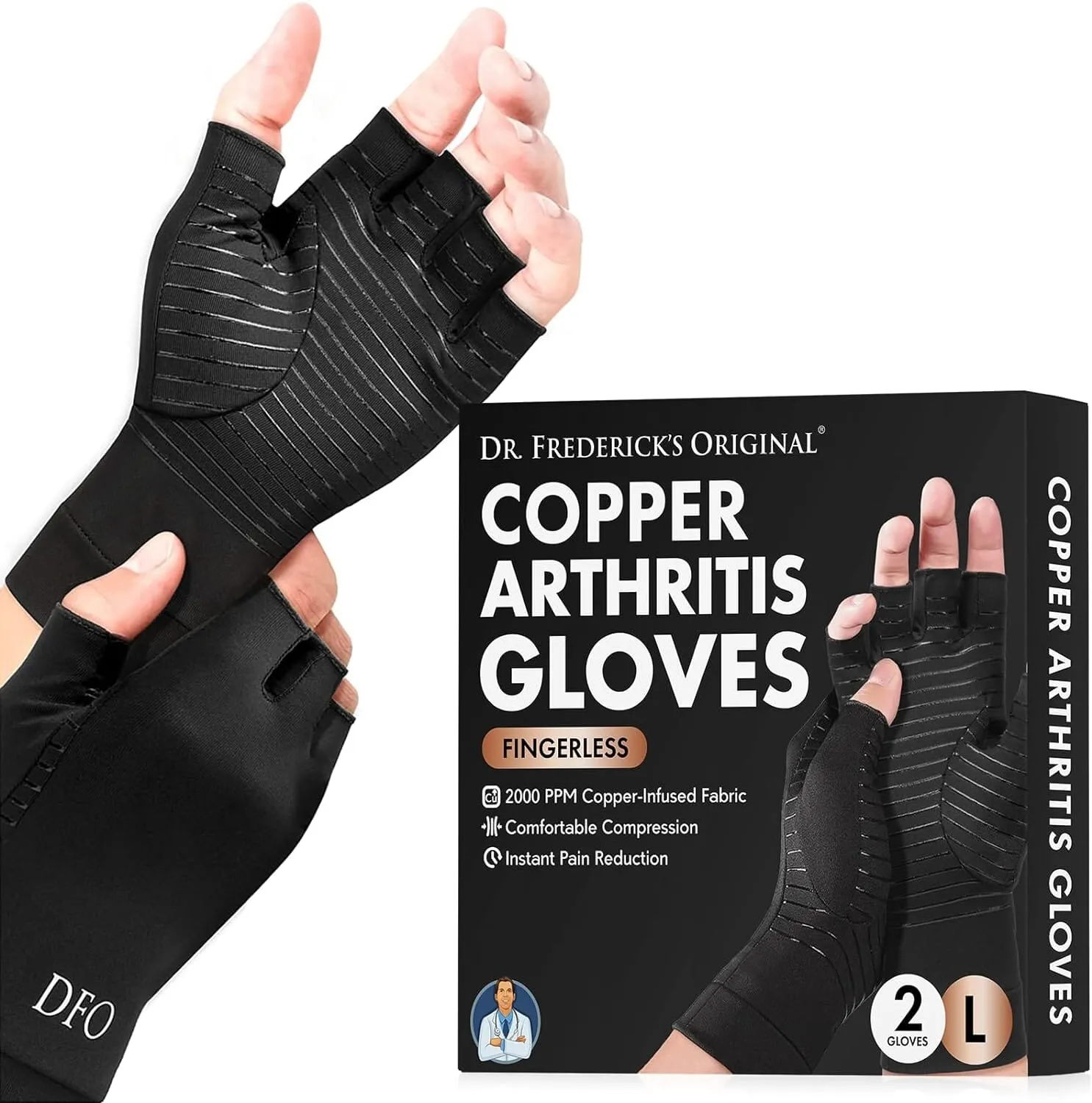 Dr. Frederick's Original Copper Arthritis Glove - 2 Gloves - Perfect Computer Typing Gloves - Fit Guaranteed